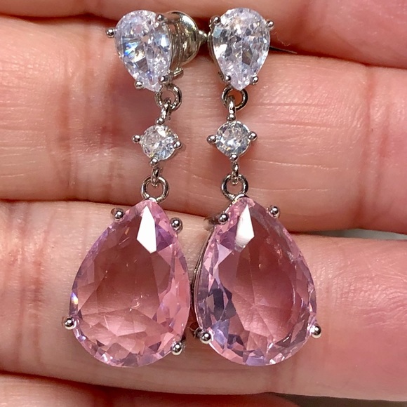 🦋 pretty drop earring gorgeous CZ ZIRCON women wedding anniversary Pear - Picture 9 of 13